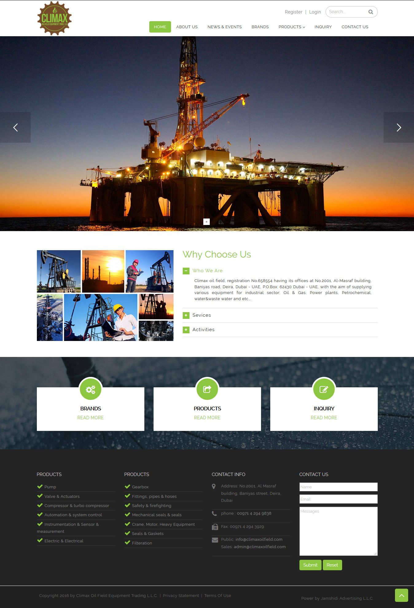 تصویری از صفحه نخست وب‌سایت شرکت نفتی Climax Oil Field ‌دوبی
