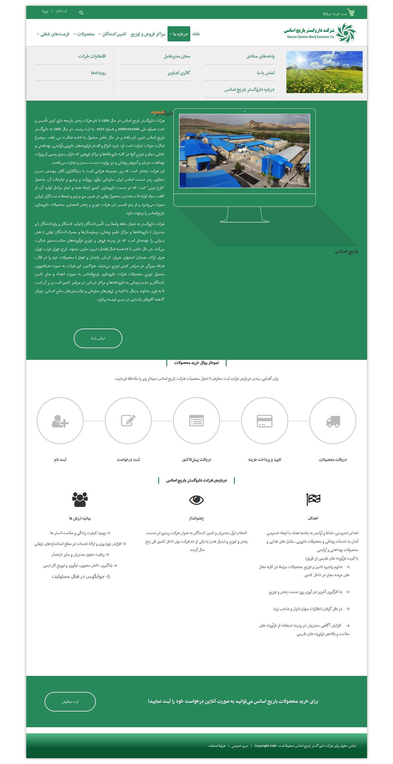 تصویری از صفحه درباره شرکت داروگستر باریج اسانس