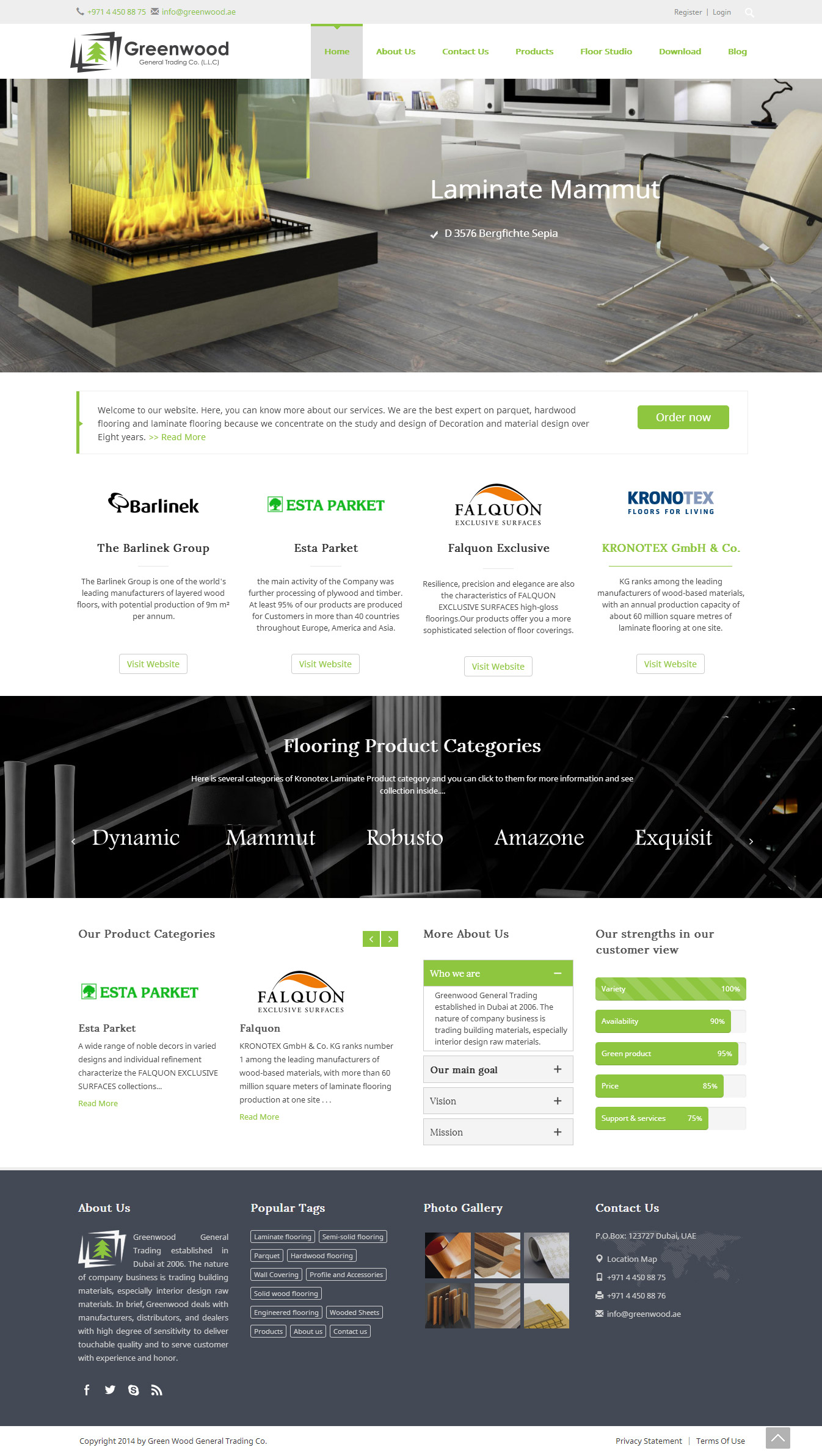 تصویری از صفحه نخست وب‌سایت شرکت Green Wood دوبی