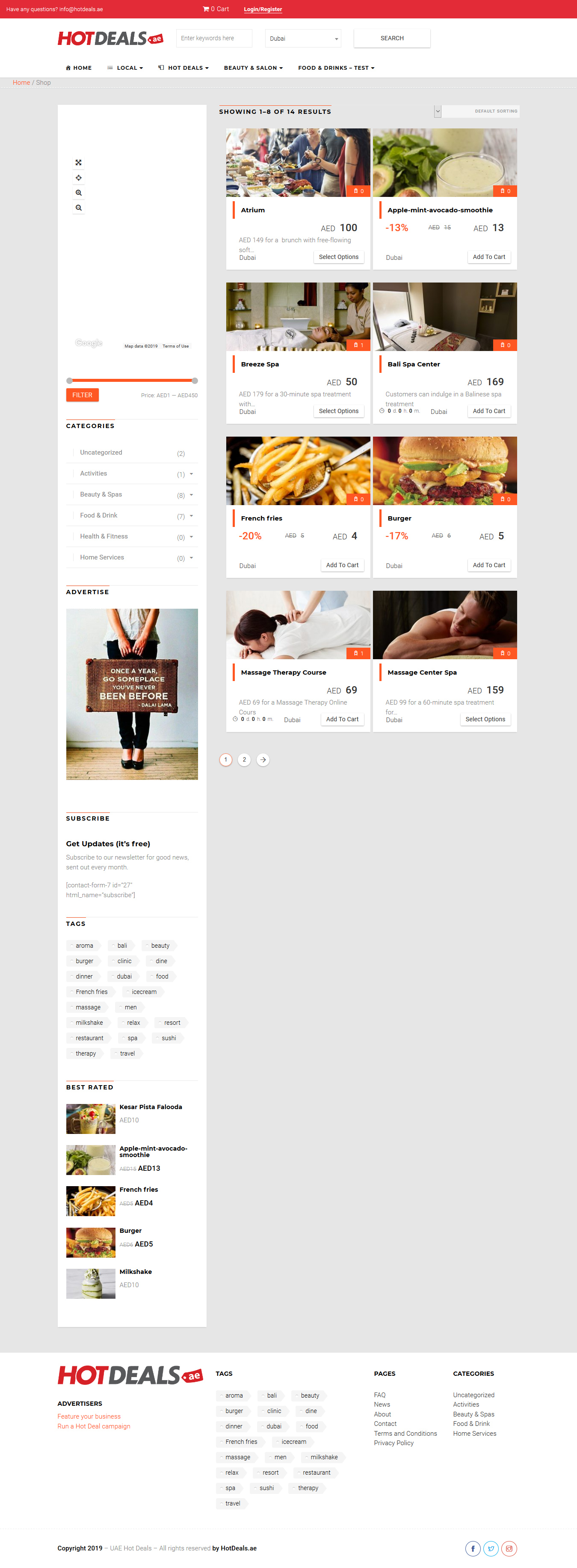 تصویری از صفحه فهرست معاملات بر اساس شهر منتخب سایت معاملات داغ UAE Hot Deals امارات