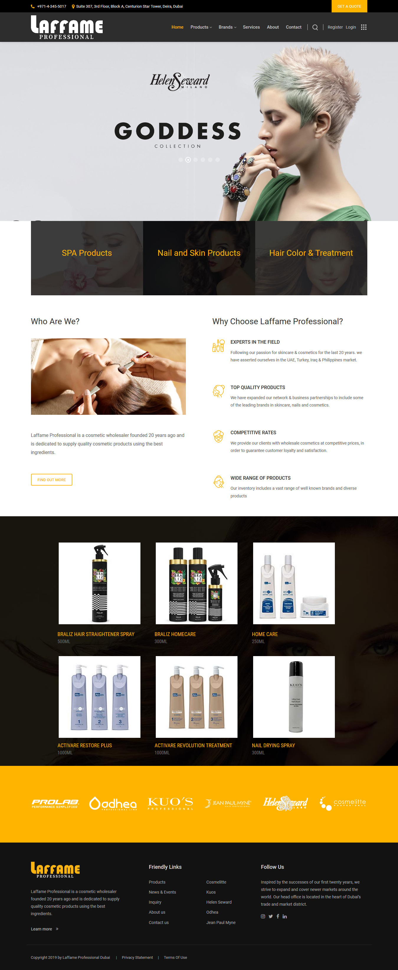 تصویری از صفحه نخست وب‌سایت شرکت پخش محصولات آرایشی Laffame Professional‌ دوبی