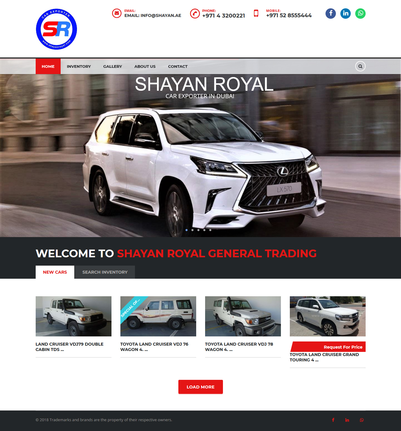 تصویری از صفحه نخست وب‌سایت شرکت تجارت عام شایان رویال دوبی