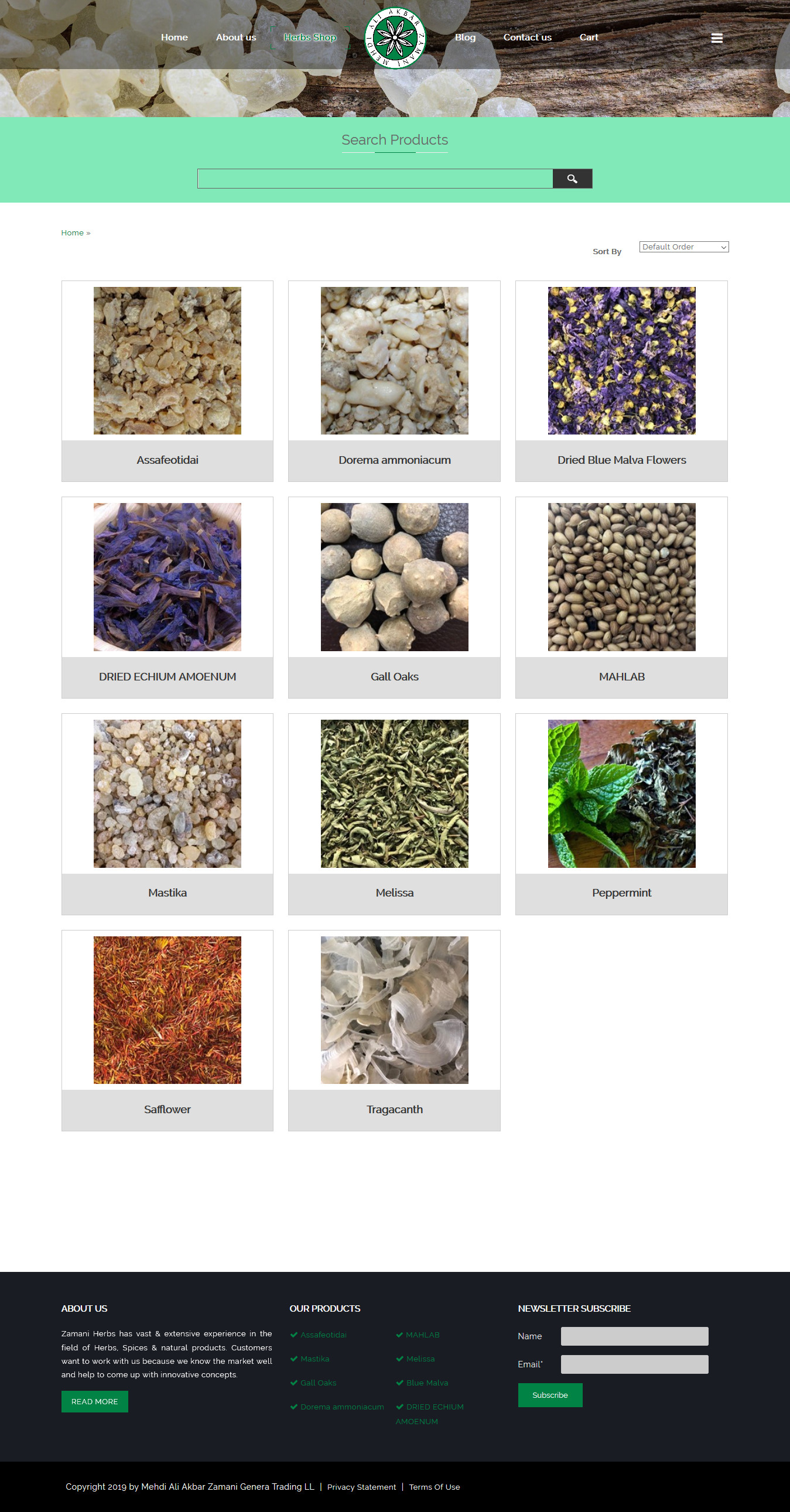 تصویری از صفحه فهرست محصولات فروشگاه داروهای گیاهی زمانی دوبی